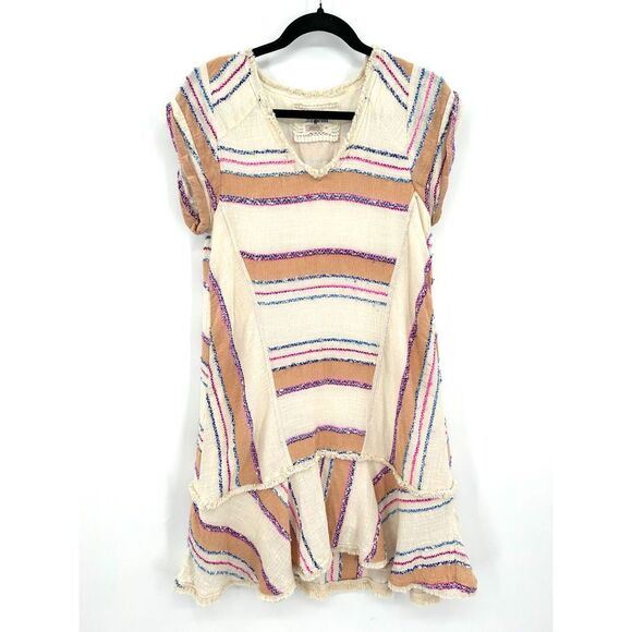 ANTHROPOLOGIE Holding Horses Elira Brown White Striped Fringe Boho Dress Size XS - Picture 2 of 7